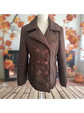 JONES NEW YORK Brown Double Breasted Coat Jacket Size Medium